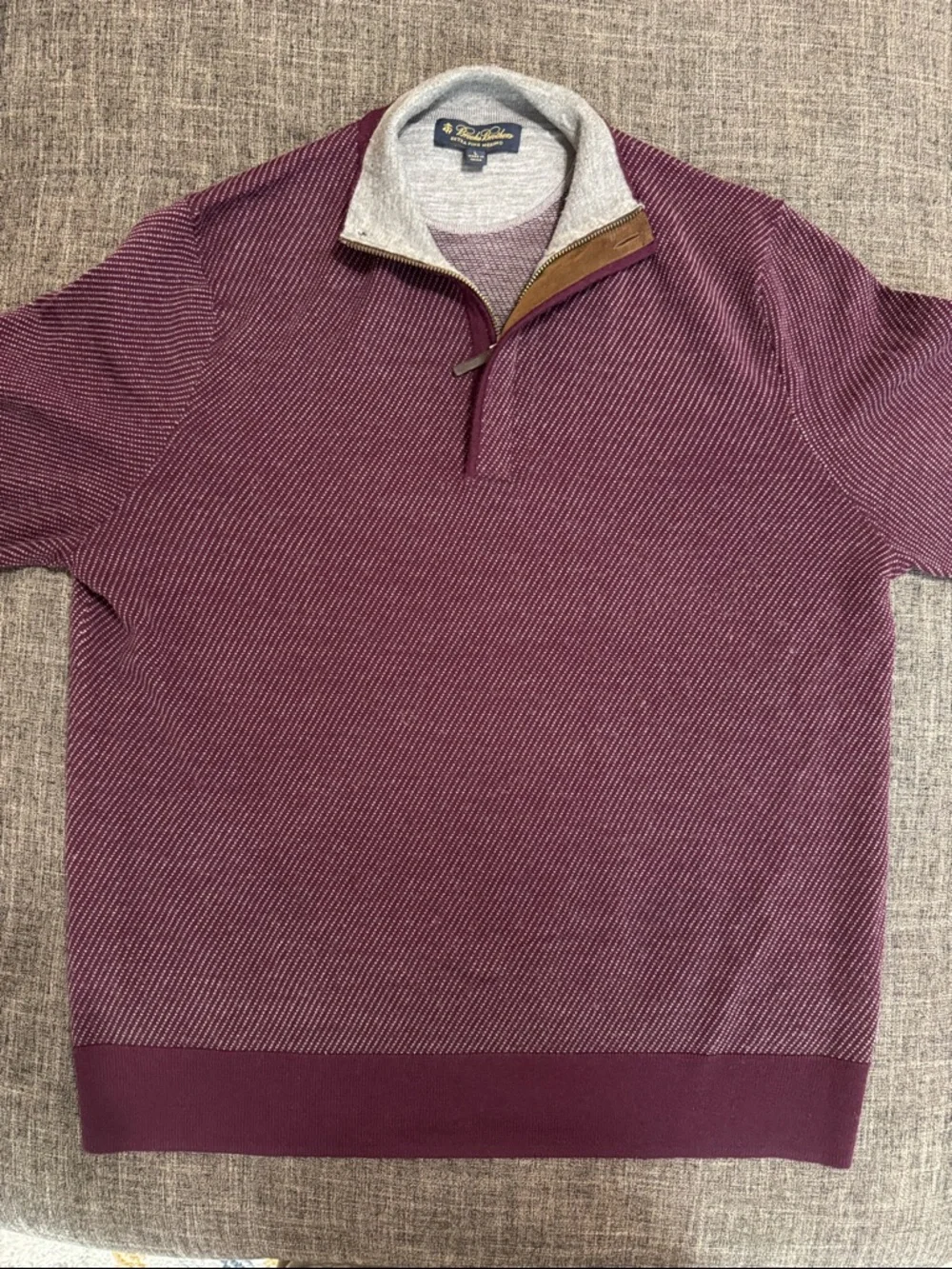 Brooks Brothers Extra Fine Merino Wool Quarter Zip Sweater Burgundy